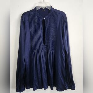 Theory Silk Blouse Size L Navy long sleeve